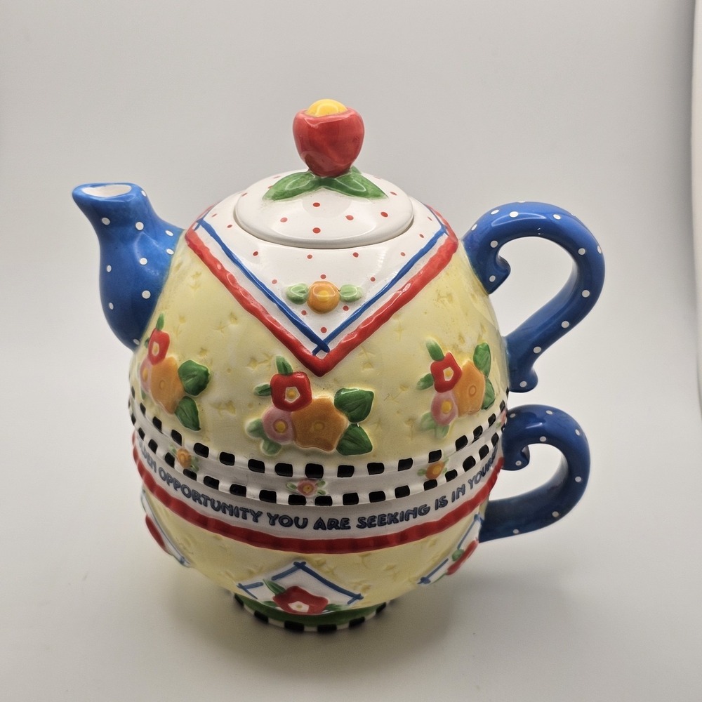 Mary Engelbreit "Golden Opportunity" Tea For One Tea Pot & Cup Floral ME 2001